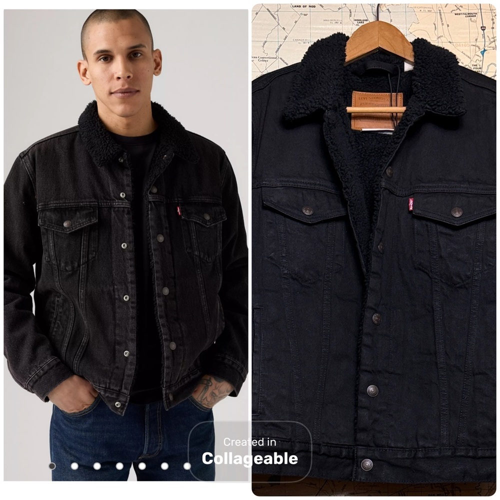 Levi’s TYPE III SHERPA TRUCKER JACKET Unisex, Sherpa, Blackout - Picture 2 of 16